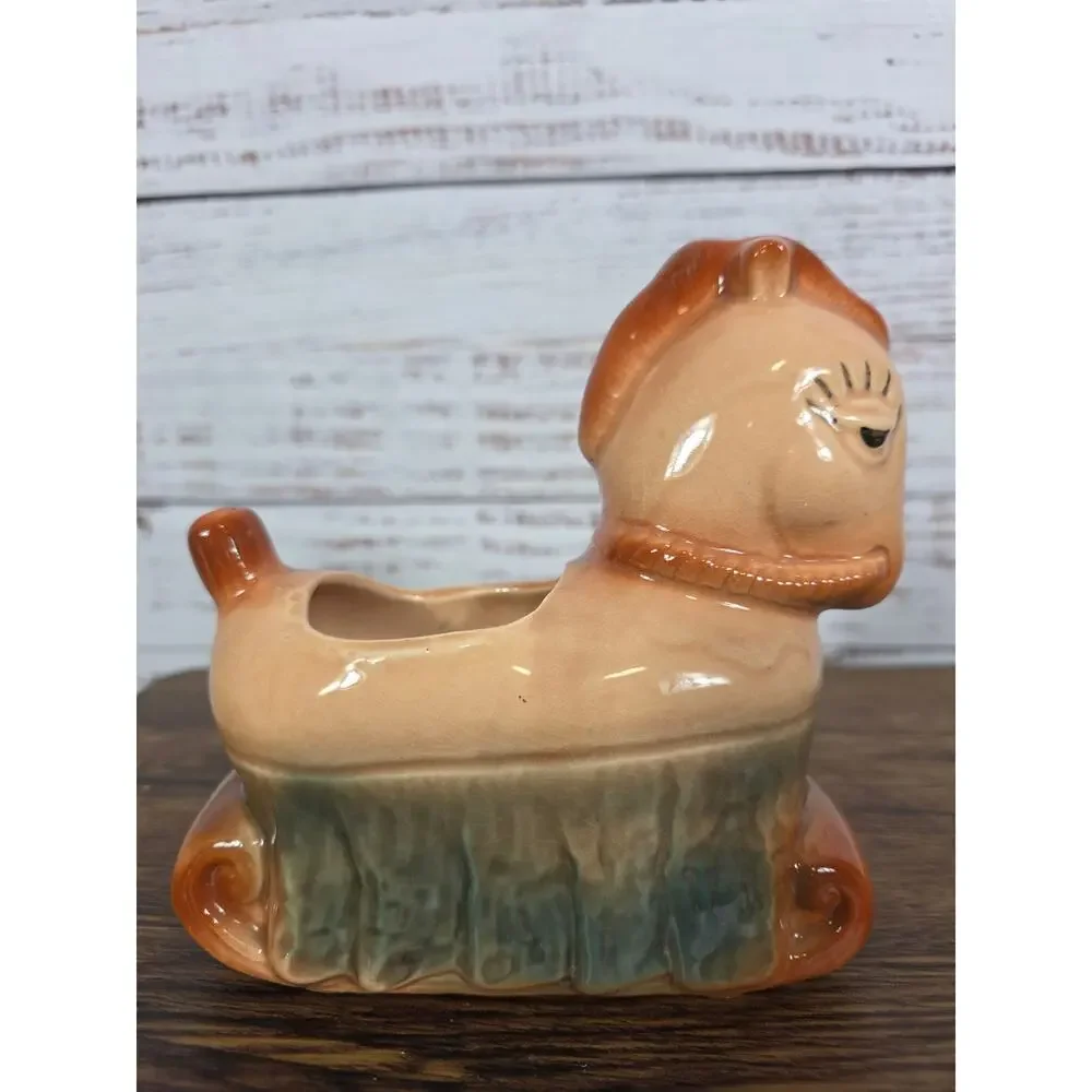 VTG Ceramic Horse Planter Woodland Animal Brown Glazed